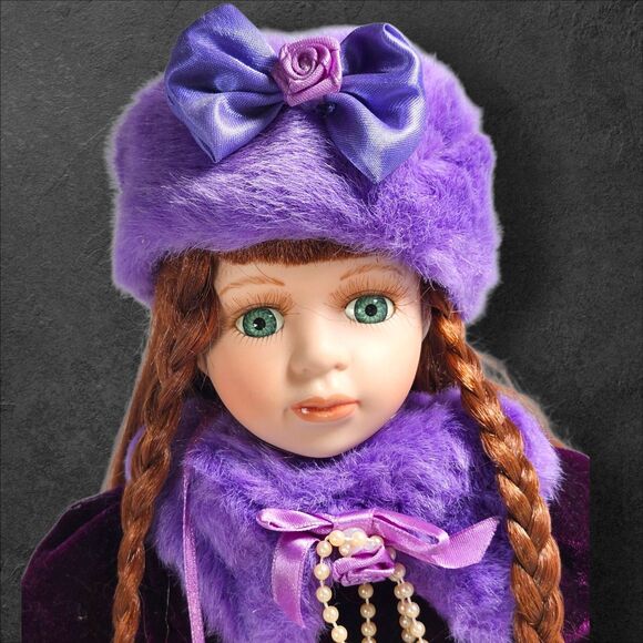 Haunted Porcelain Doll Samantha Victorian Purple Dress Muff Paranormal Energy - Picture 4 of 5